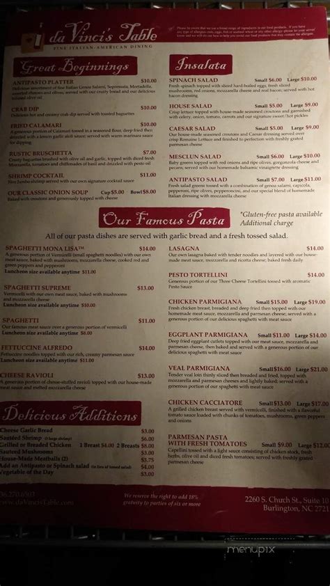 Da vinci's table burlington nc menu. Things To Know About Da vinci's table burlington nc menu. 